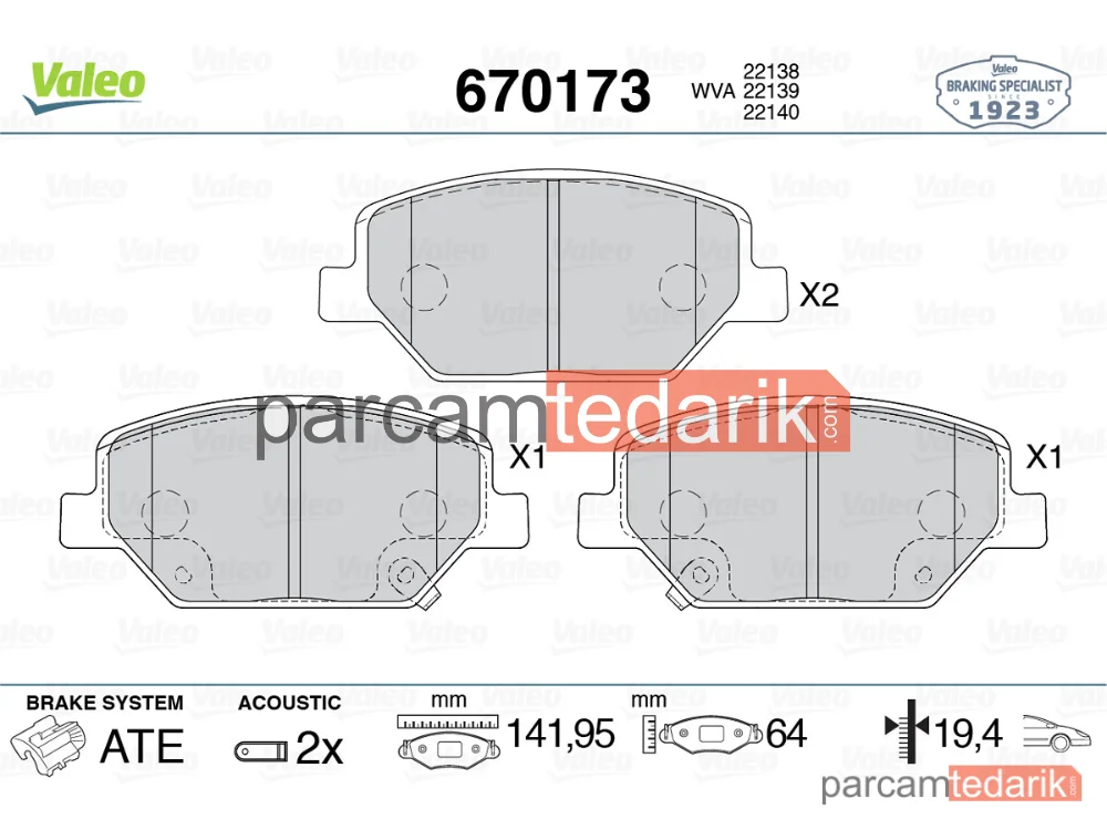 670173 | Fren Balatası — Opel Insignia B Grand Sport, Opel Insignia B